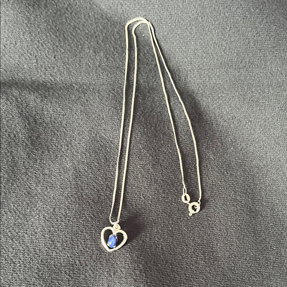 Silver Heart Pendant Necklace with Blue Stone